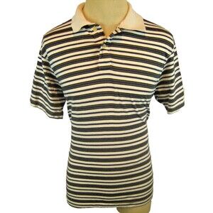 Mens String Theory Navy Stripe SS Golf Polo Cotton Casual Shirt sz L